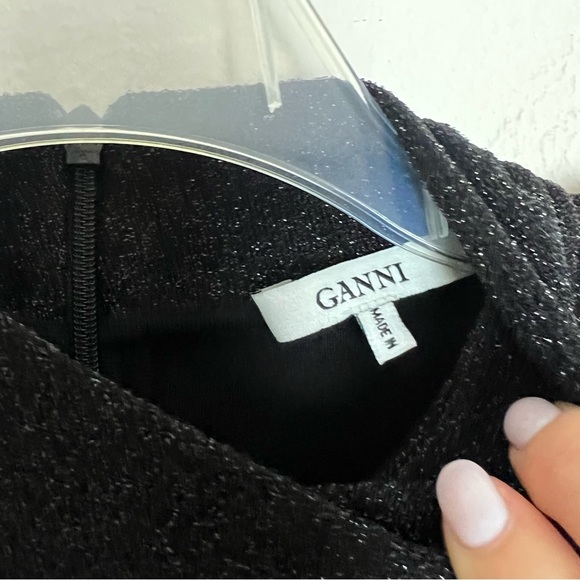 Ganni Baxter Glitter High Neck Midi Fit and Flare Dress - Picture 8 of 11